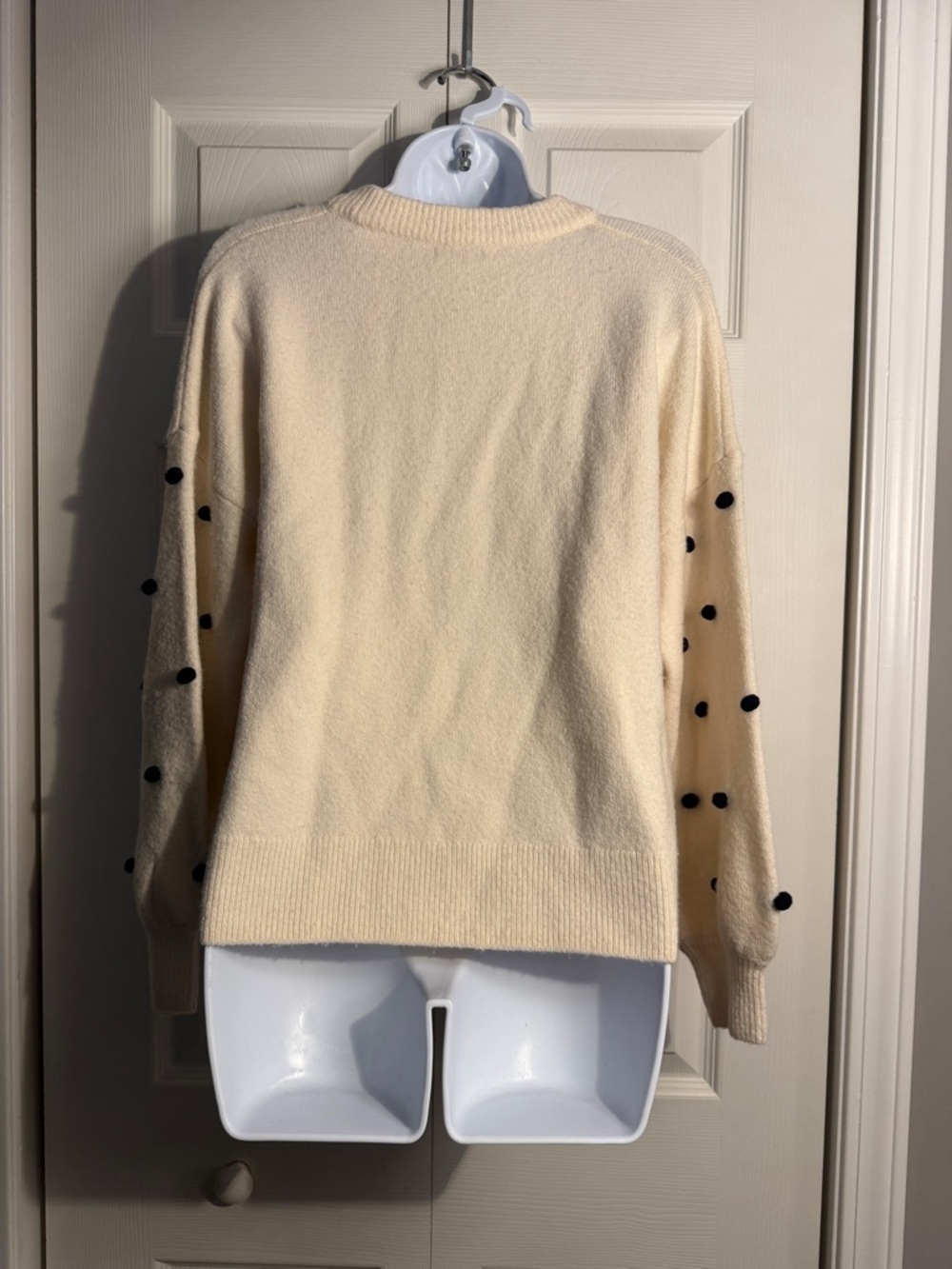 Madewell Brockton Bobble Sweater cream with navy pom-pom details size medium - Picture 6 of 9